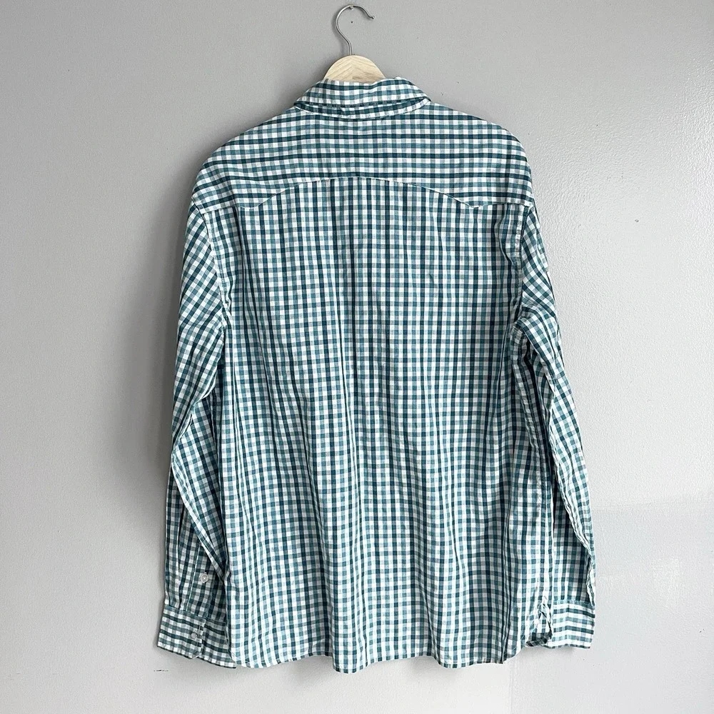 Levi's Men's Teal Gingham Plaid Check Pearl Snap Shirt Western Long Sleeve Large